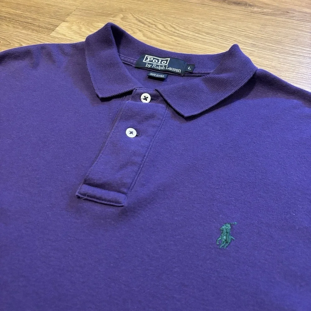 Vintage Ralph Lauren Polo Shirt Men Large Purple Green Pony Cotton USA Made 90s